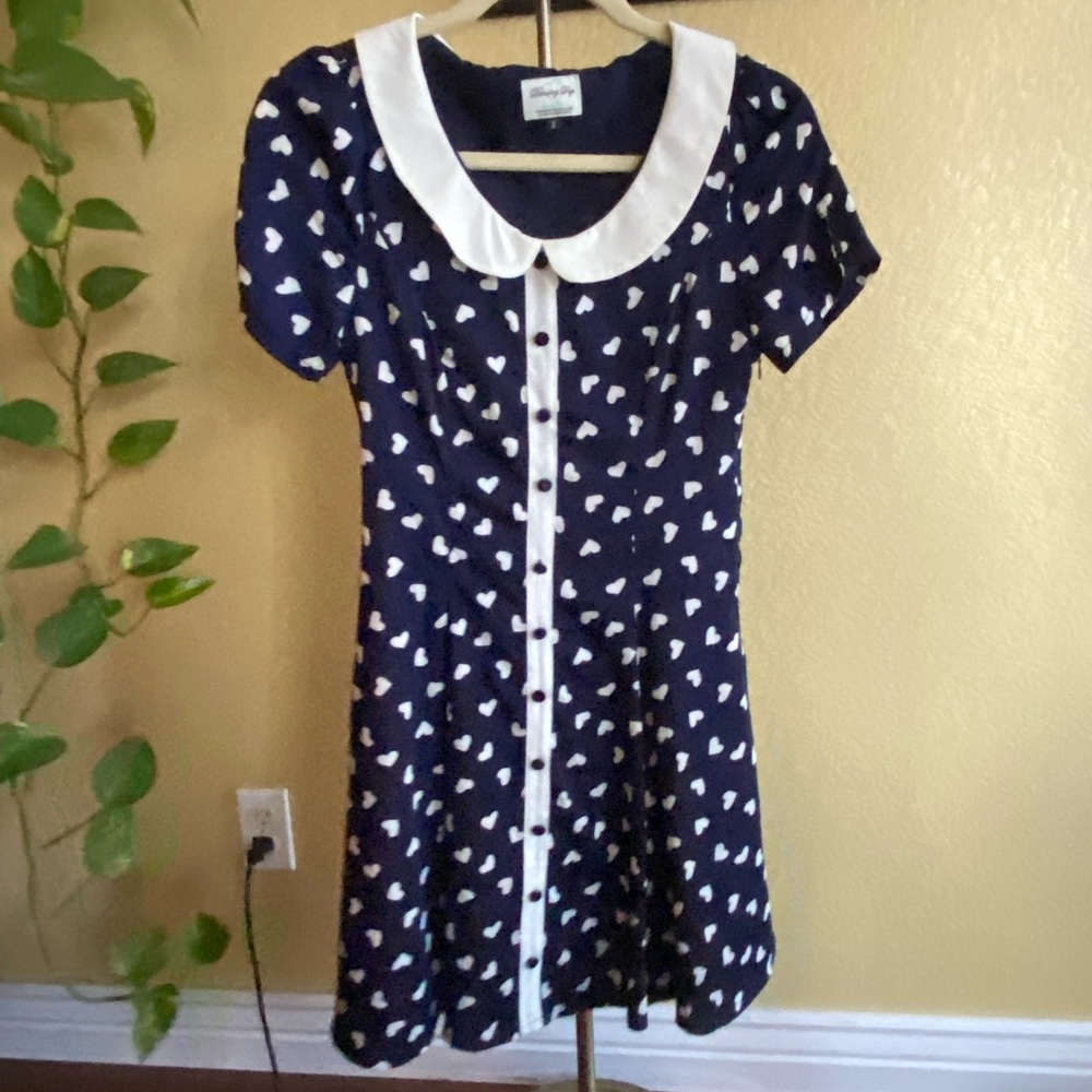 Mod Polka Heart Print Peter Pan Collar Dress